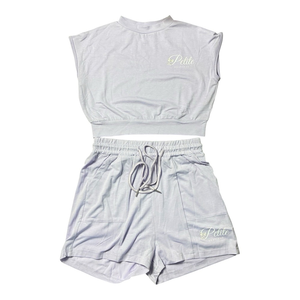 Women's Purple Knit 2-Piece Crop Tank & Shorts Set XS Athletic Sporty Lounge NEW